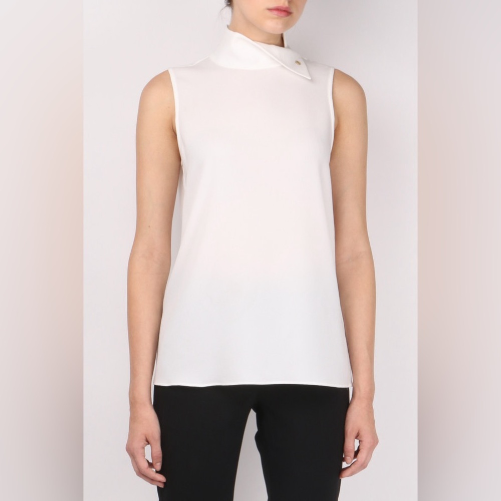 TIBI Savana Crepe Ivory Sleeveless Mock Neck Top SZ 4